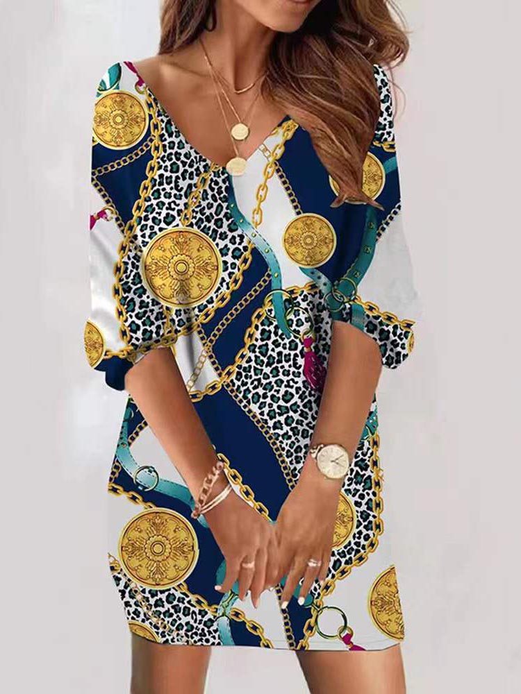 Casual V Neck Short Sleeve Mini Top Dress