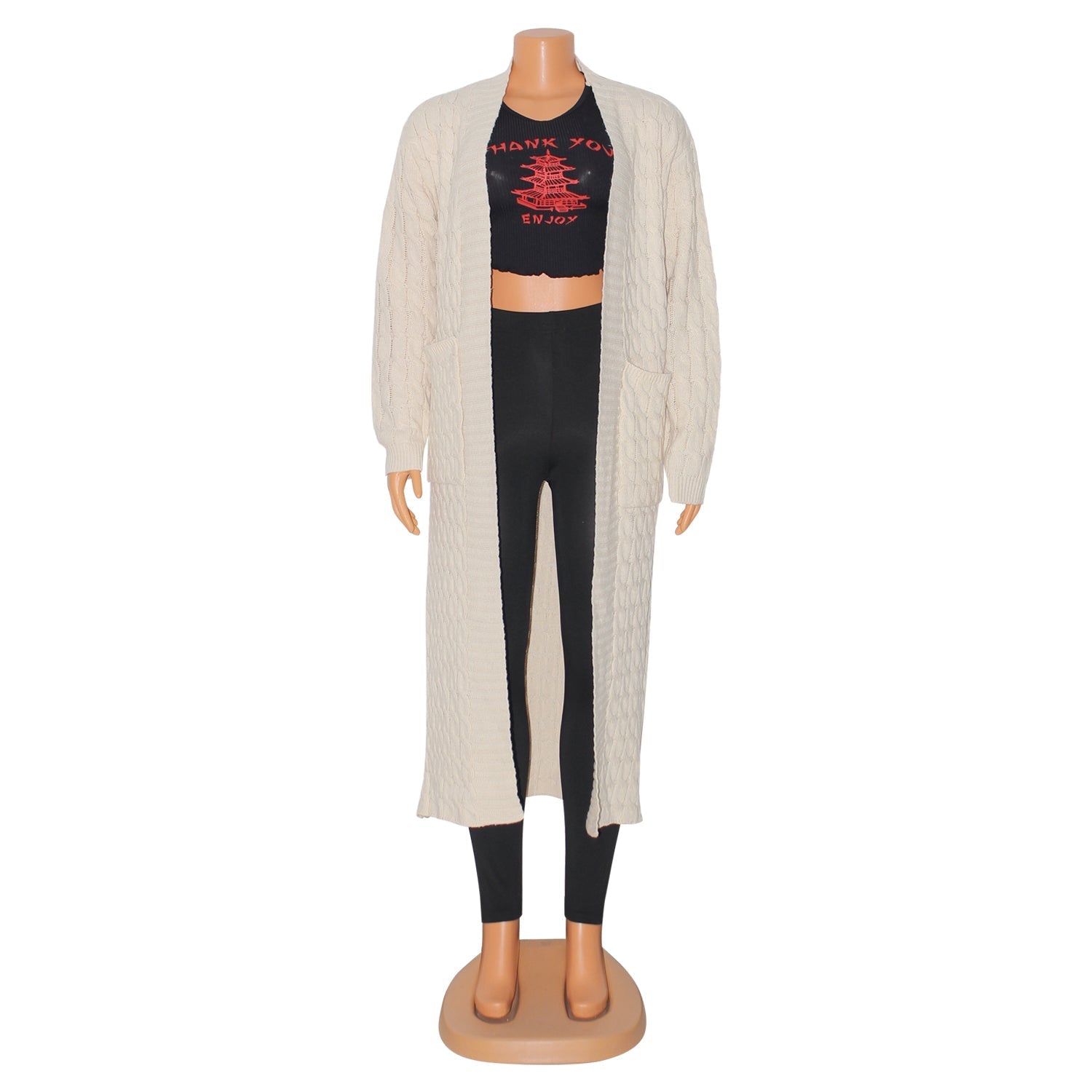 Elegant Solid Long Sleeve Knitted Long Cardigan