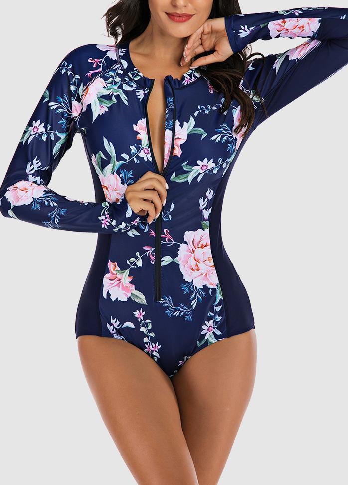 Long Sleeve Printed One Piece Swimwear