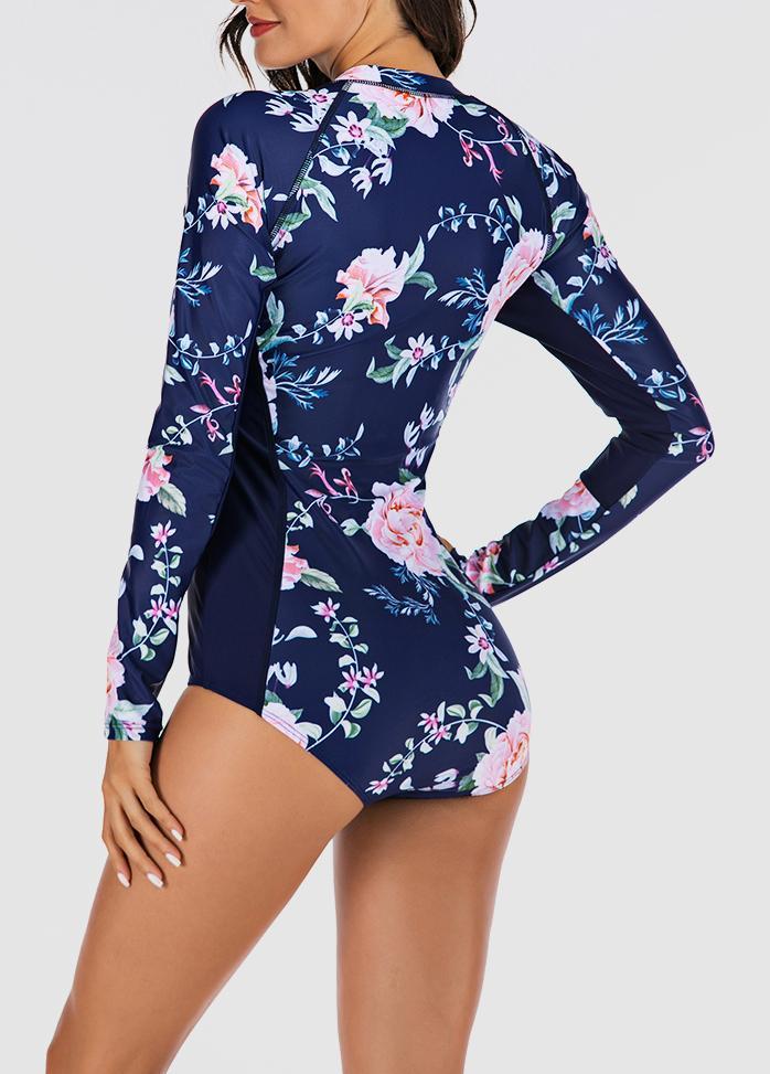 Long Sleeve Printed One Piece Swimwear