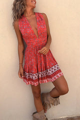 Sweet As Can Be Boho Floral Tie Waist Mini Dress