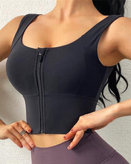 Solid Zip Up High Support Sports Bra