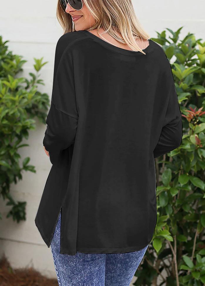 Long Sleeve Solid Color V Neck Top