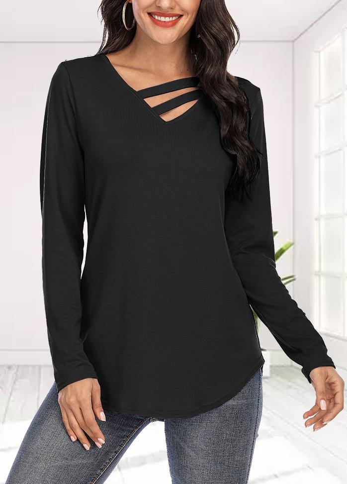 Long Sleeve Solid Color V Neck T-shirt