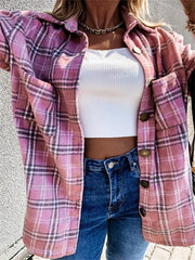 Casual Lapel Long Sleeve Plaid Print Shirt Coat