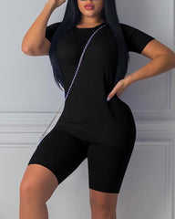 Solid Round Neck Top & Shorts Set