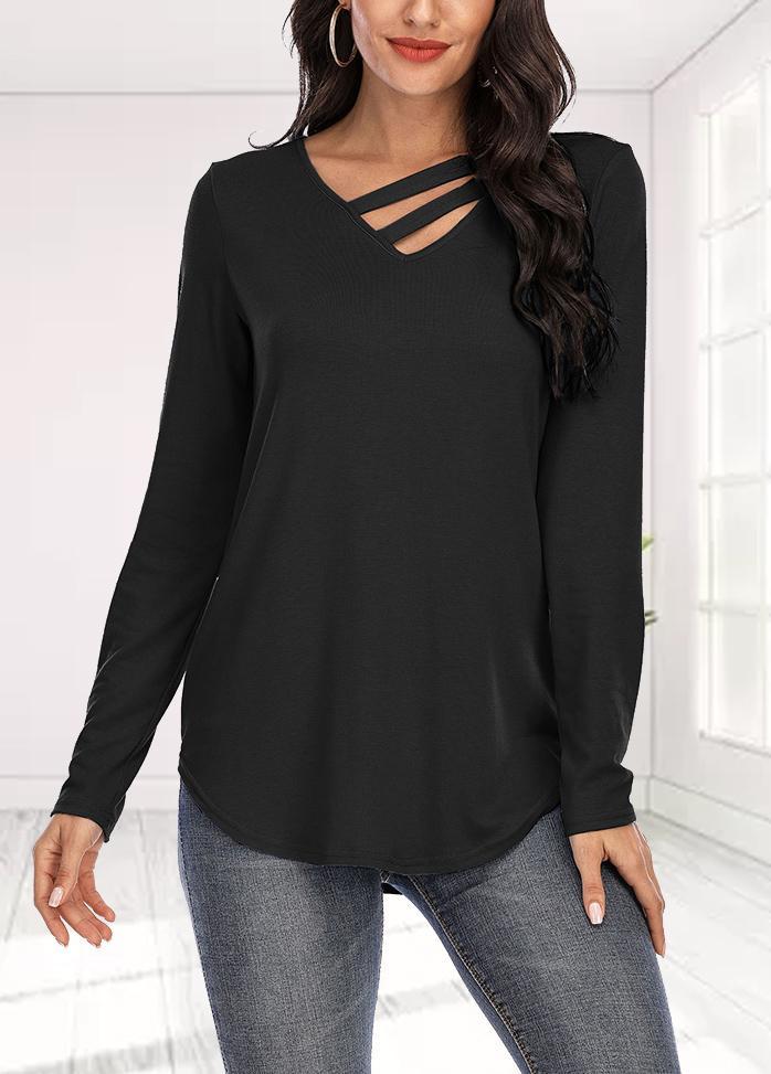 Long Sleeve Solid Color V Neck T-shirt