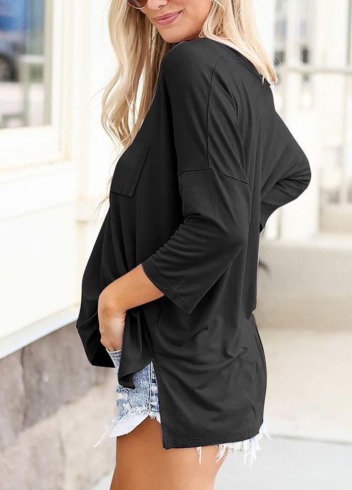 Long Sleeve Solid Color V Neck Top