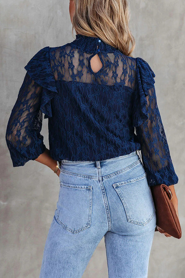 Finding Romance Lace Ruffle Sleeve Blouse