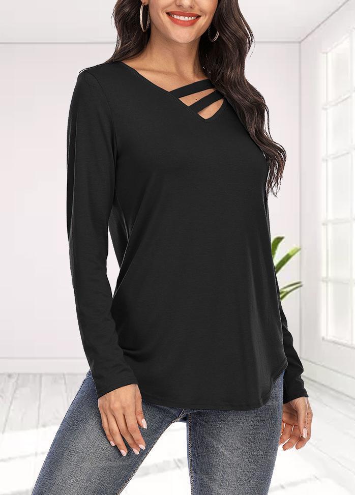 Long Sleeve Solid Color V Neck T-shirt