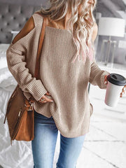 Cold Shoulder Solid Loose Sweater