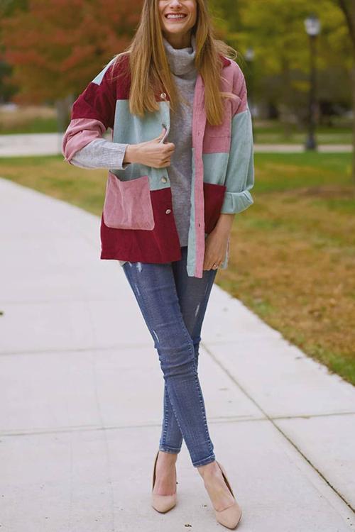 Color Block Corduroy Coat