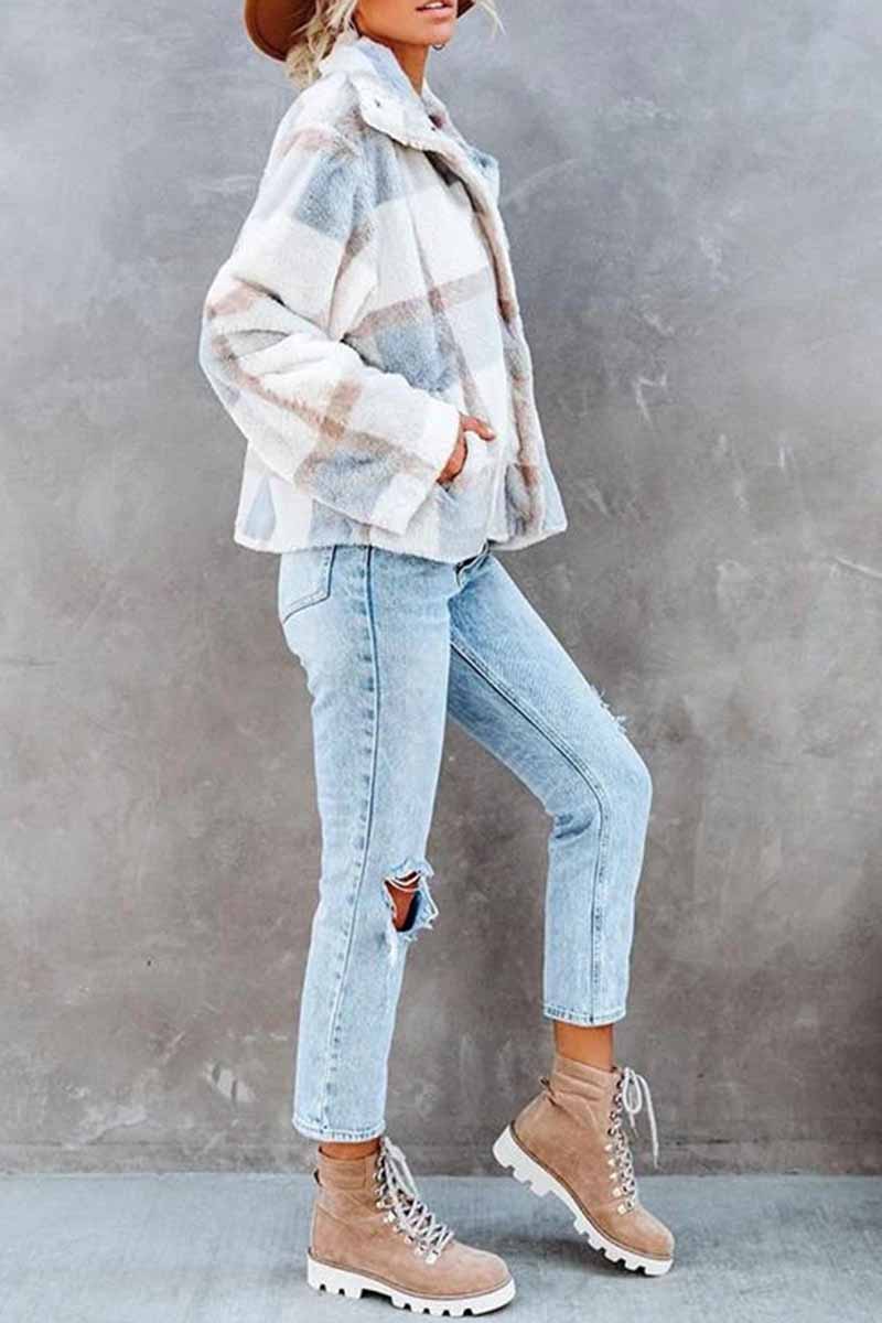 Short Plaid Stitching Cur Coat Tops