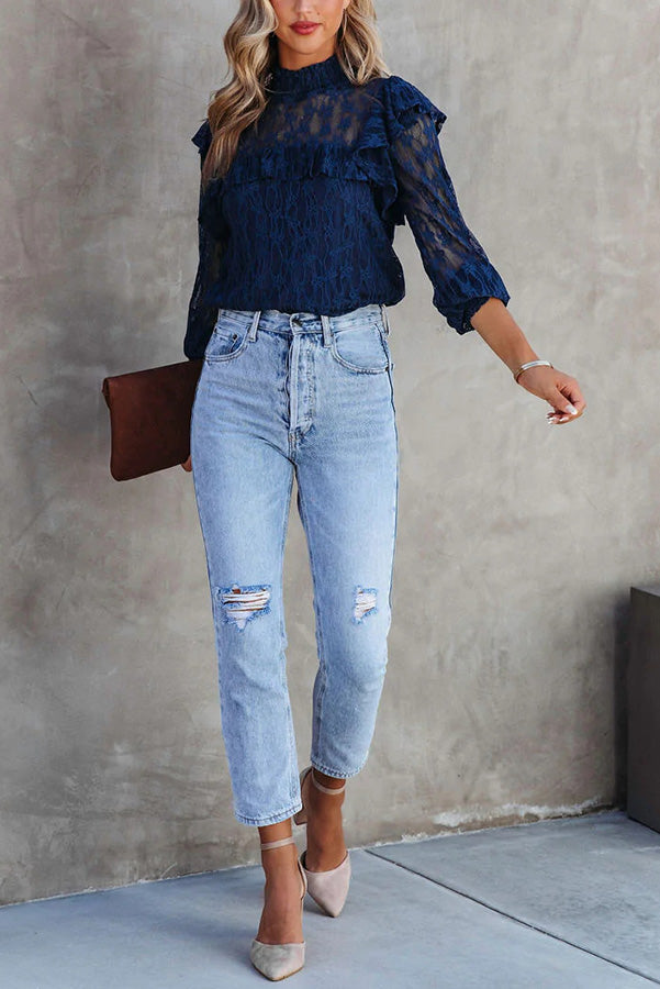 Finding Romance Lace Ruffle Sleeve Blouse