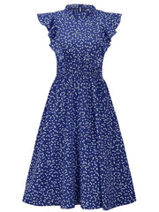 Elegant Floral Print Ruffle A-line Midi Chiffon Sun Dress