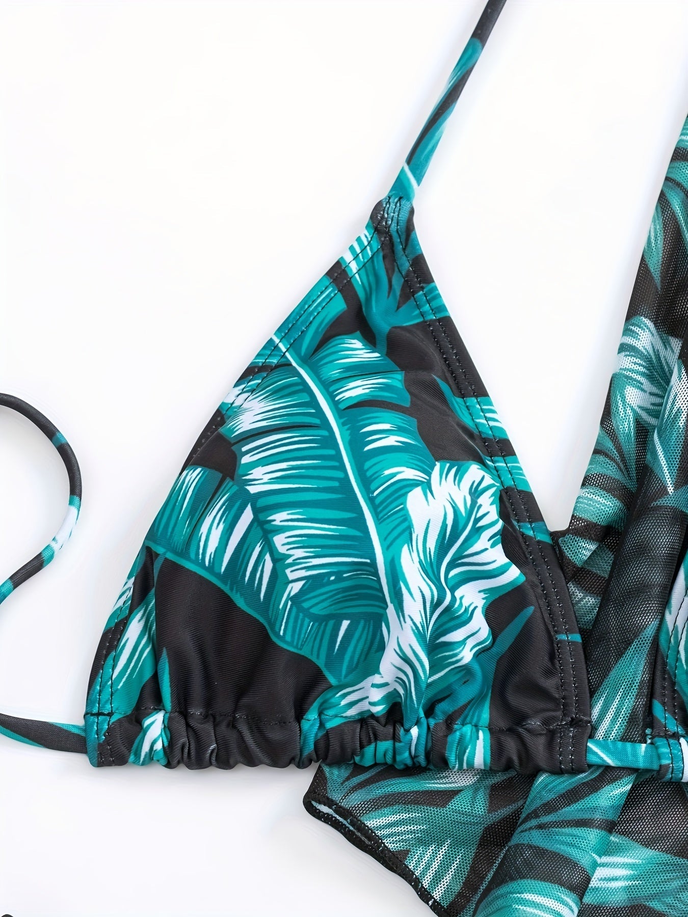 3-piece Leaf Plant Print Triangle Halter Neck Bikini Sets