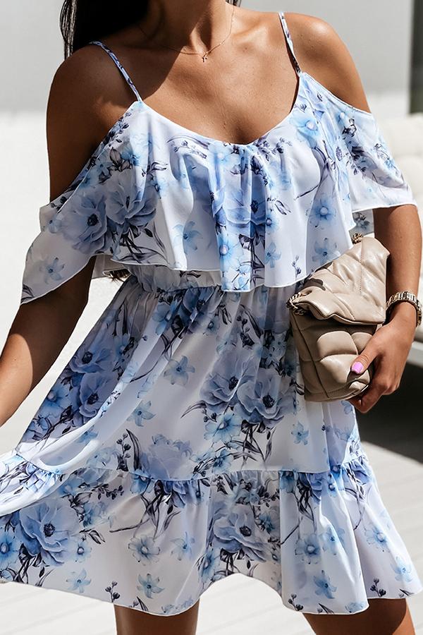 Bursting Blooms Floral Cold Shoulder Mini Dress