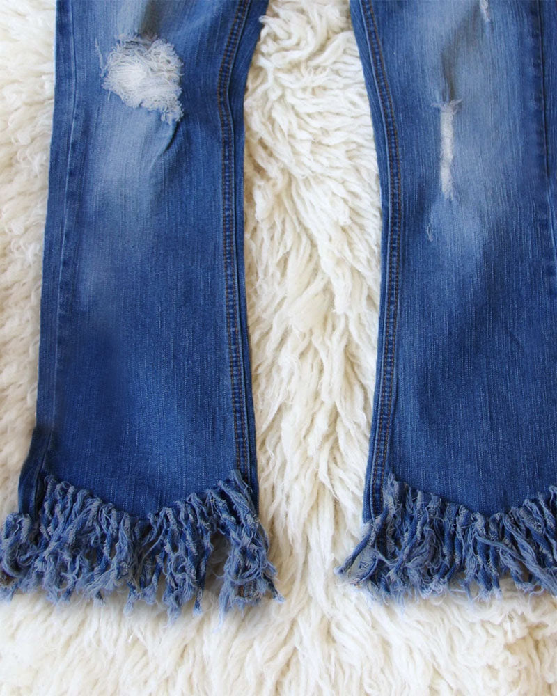 90s Vintage Ripped Fringe Hem Low Waist Jeans