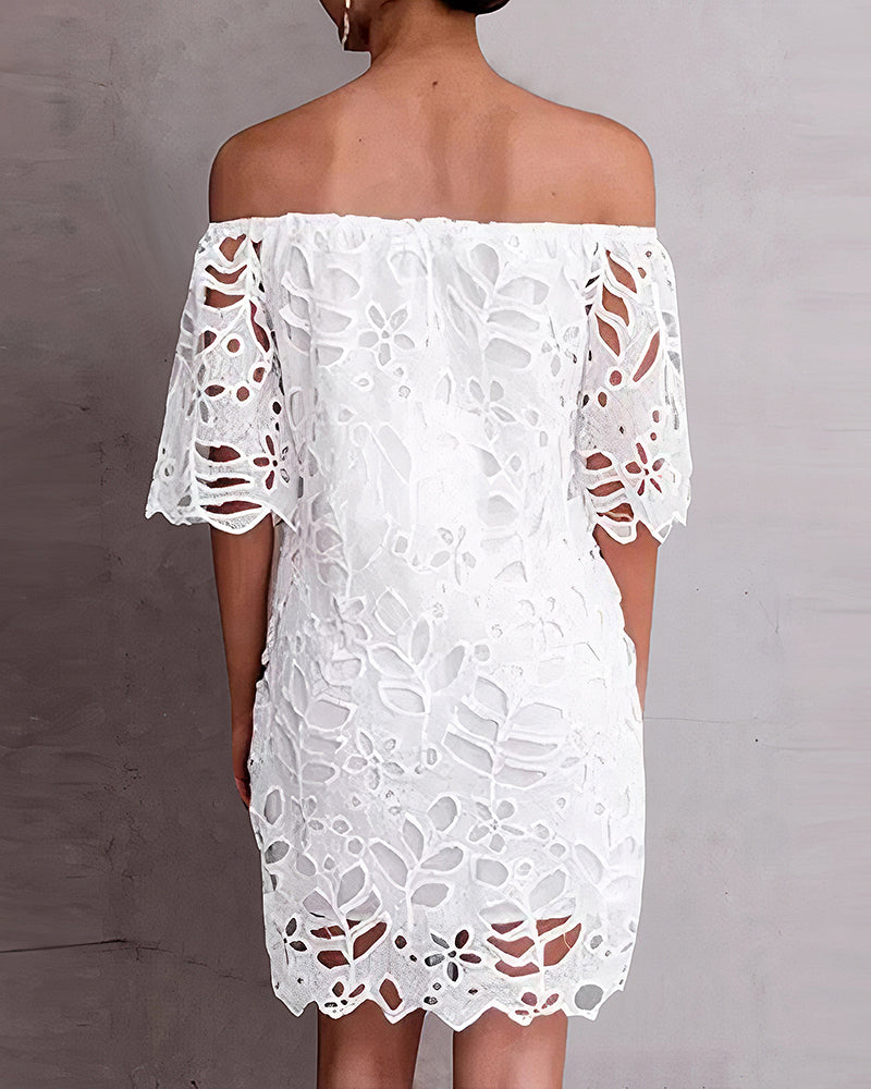 Floral Pattern Cut Out Off Shoulder Dress