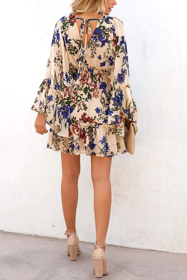 Sweetest Girl Floral Bell Sleeve Smocked Waist Mini Dress