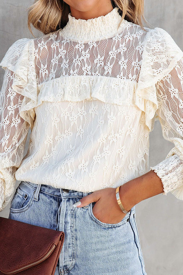 Finding Romance Lace Ruffle Sleeve Blouse