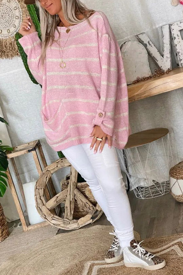 Warm Wishes Pocketed Striped Loose Sweater