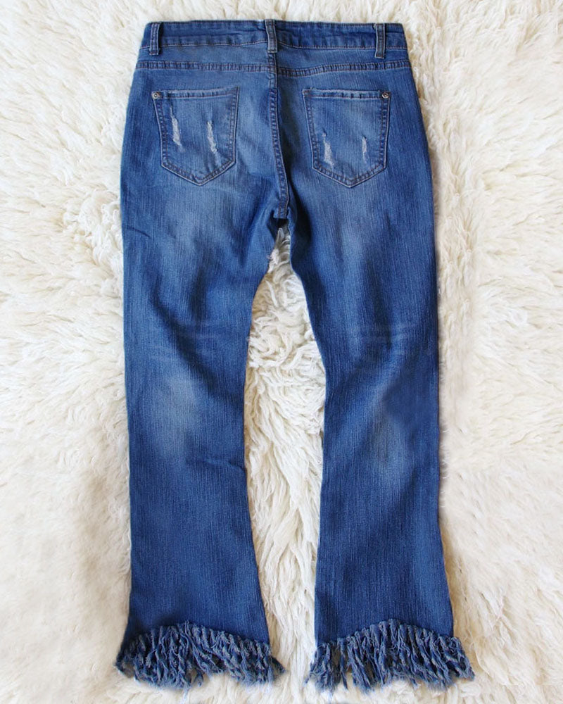 90s Vintage Ripped Fringe Hem Low Waist Jeans