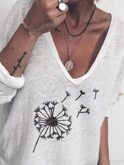 Flower Print V Neck Tops