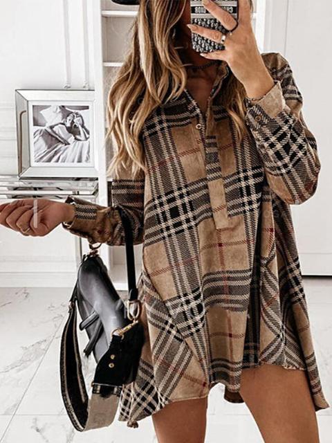Check Print Flannel Overshirt Dress