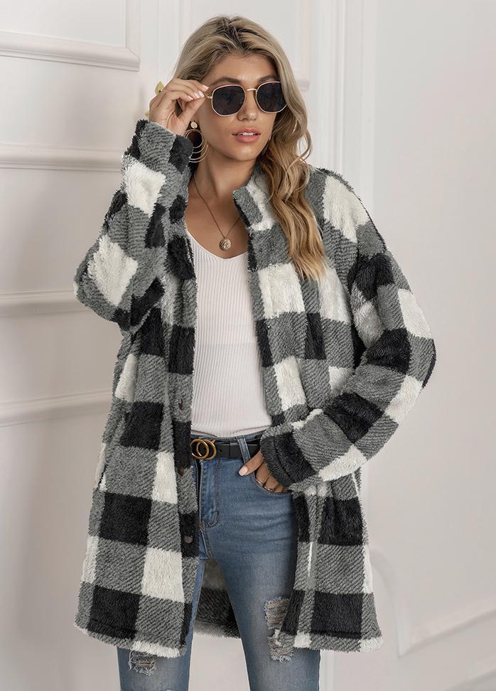 Casual Plaid Long Sleeve Coat