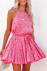 Leopard Print Sleeveless Mini Dress with Waist Tie