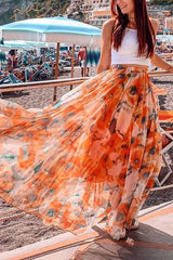 Floral Print Chiffon Maxi Skirts