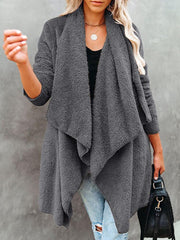 Three-quarter Sleeve Plush Pocket Drape Coat