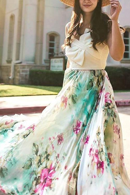 Floral Print Chiffon Maxi Skirts