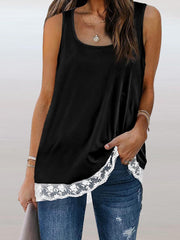 Casual U Neck Sleeveless Color Block Loose Blouse Top