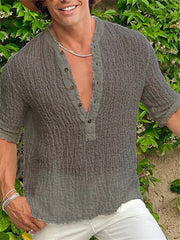 Summer New Personalized Street Men's Round Neck Tops Street Fashion Casual Loose Type Breathable Linen T-shirt Hot Models