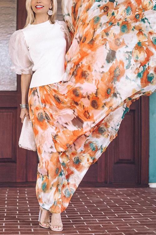 Floral Print Chiffon Maxi Skirts