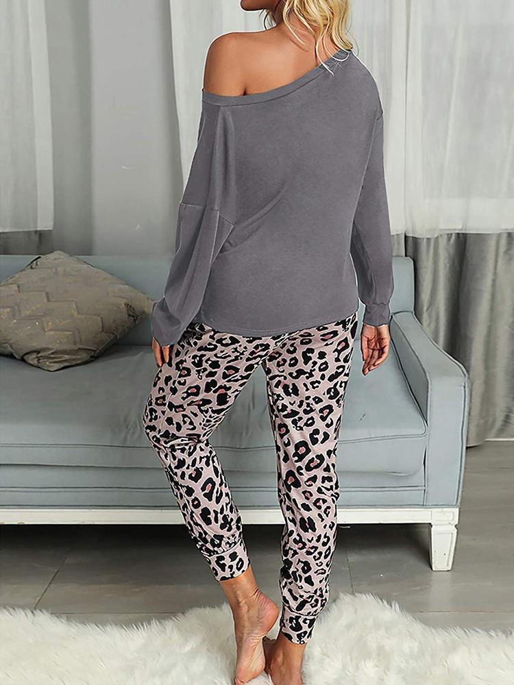 Leopard Print Long Sleeve Sleepwear Two-piece