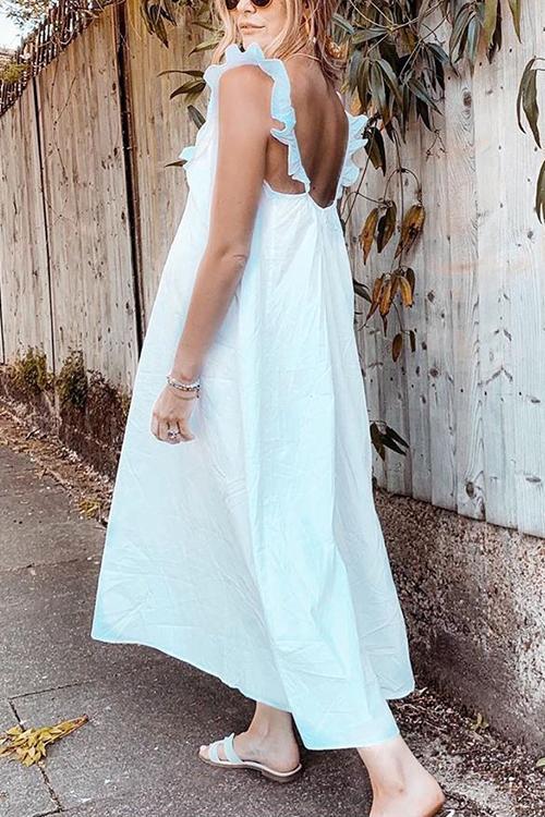 Solid Ruffles V Neck Maxi Dress