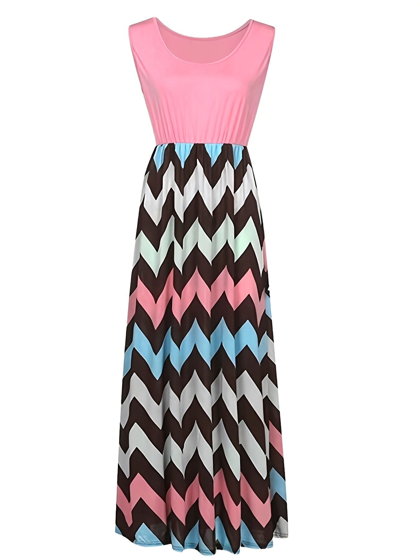 Casual Striped Sleeveless Maxi Dress, Crew Neck Vest Dress, Casual Every Day Dress, Women's Clothing