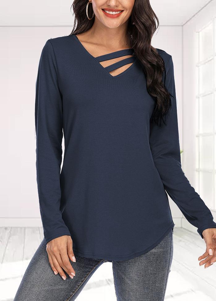 Long Sleeve Solid Color V Neck T-shirt