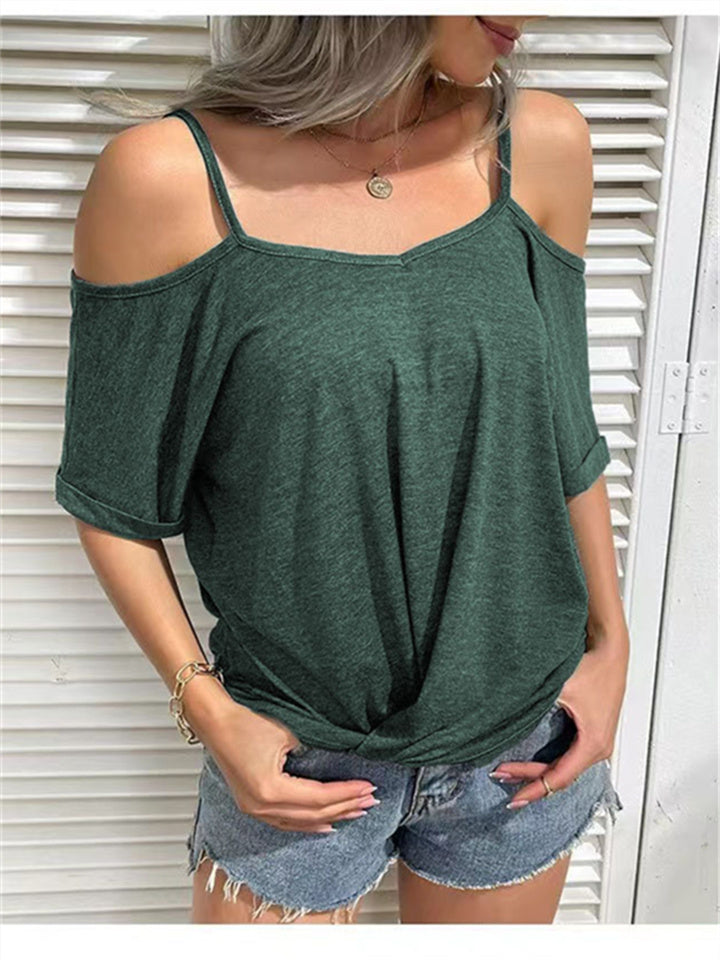 Strapless Halter Solid Color Short-sleeved Tops T-shirt Female S M L XL 2XL 3XL