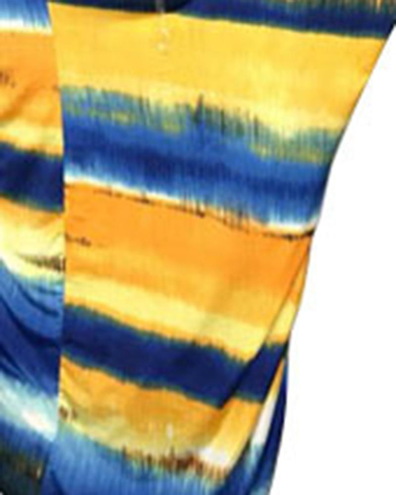 3 Piece Tie Dye Drawstring Waist Strapless Top & Shorts Set