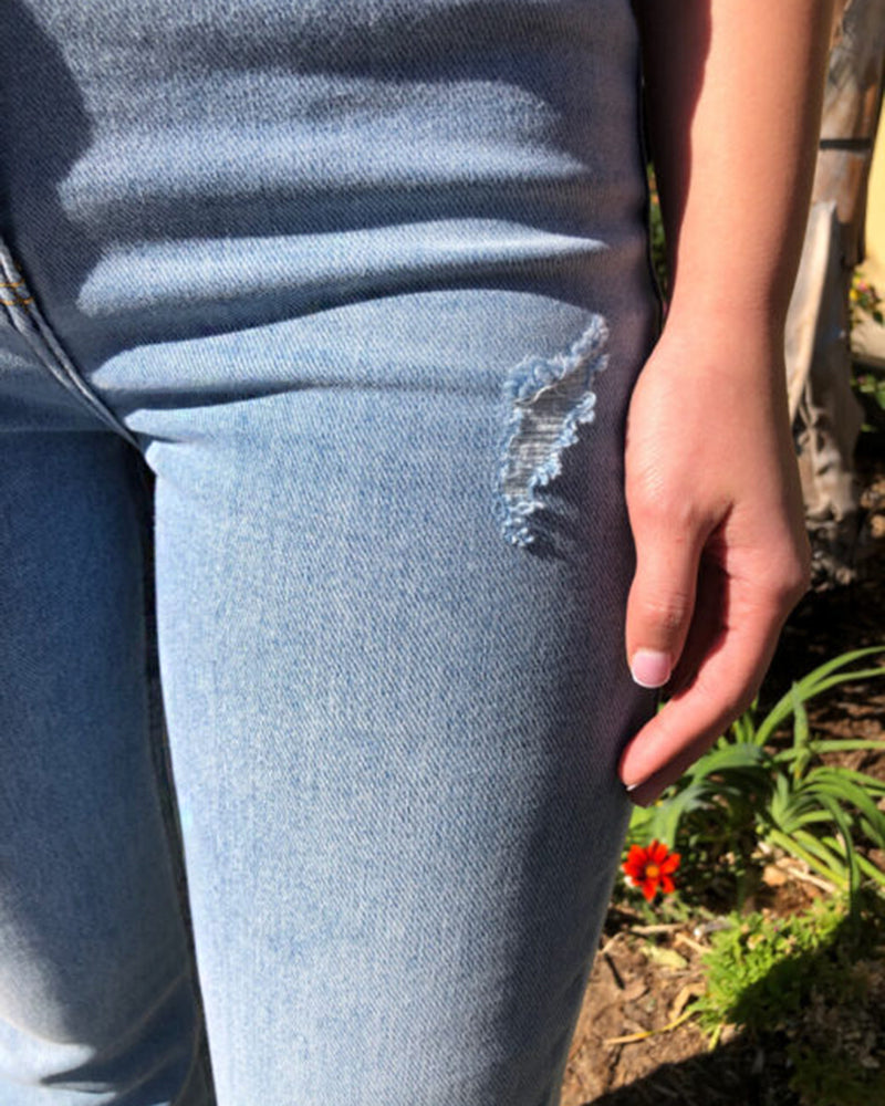 70s Vintage Ripped Zip Fly High Waist Flare Jeans