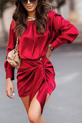 Empire Satin Tie Front Drape Dress