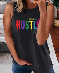 Letter Print Sleeveless Round Neck T-Shirt