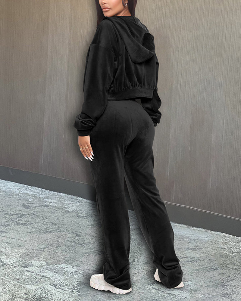 3 Piece Velvet Slant Pocket Tube Top & Pants Set