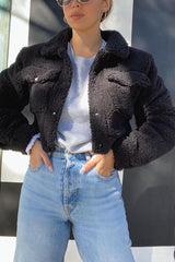 Fuzzy Button Crop Jackets