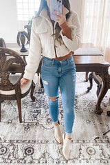 Fuzzy Button Crop Jackets