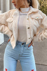 Fuzzy Button Crop Jackets